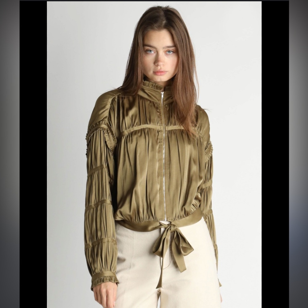 Fab’rik Ruffle Green Silky Bomber Jacket